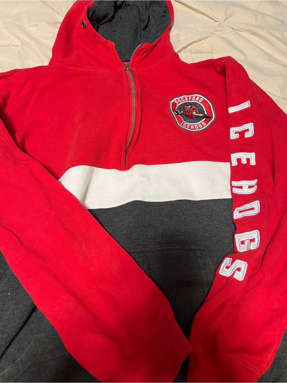 Top of the World Red, White & Charcoal Zip-Up Sweater